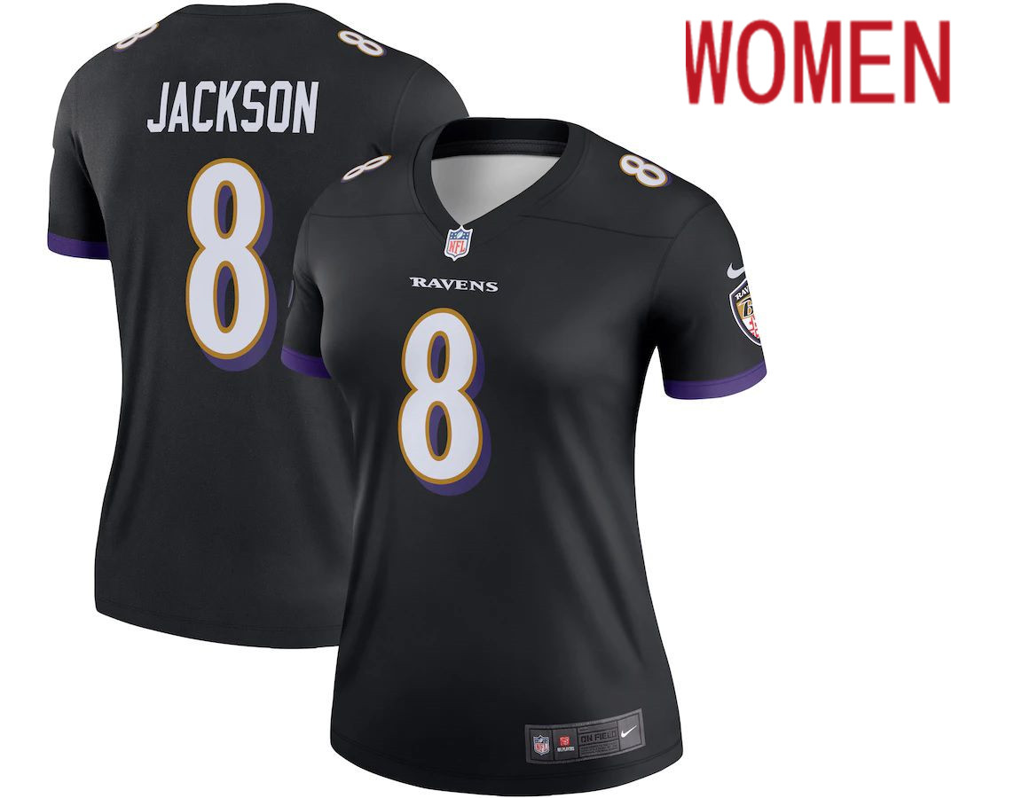 Women Baltimore Ravens #8 Lamar Jackson Nike Black Legend Team NFL Jersey